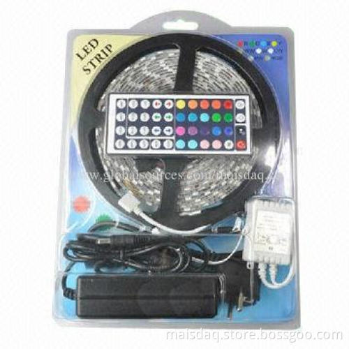 5m RGB 5050 LED Strip Light, 300 LEDs + 44-key IR Key + 12V, 5A Power + Blister Packing